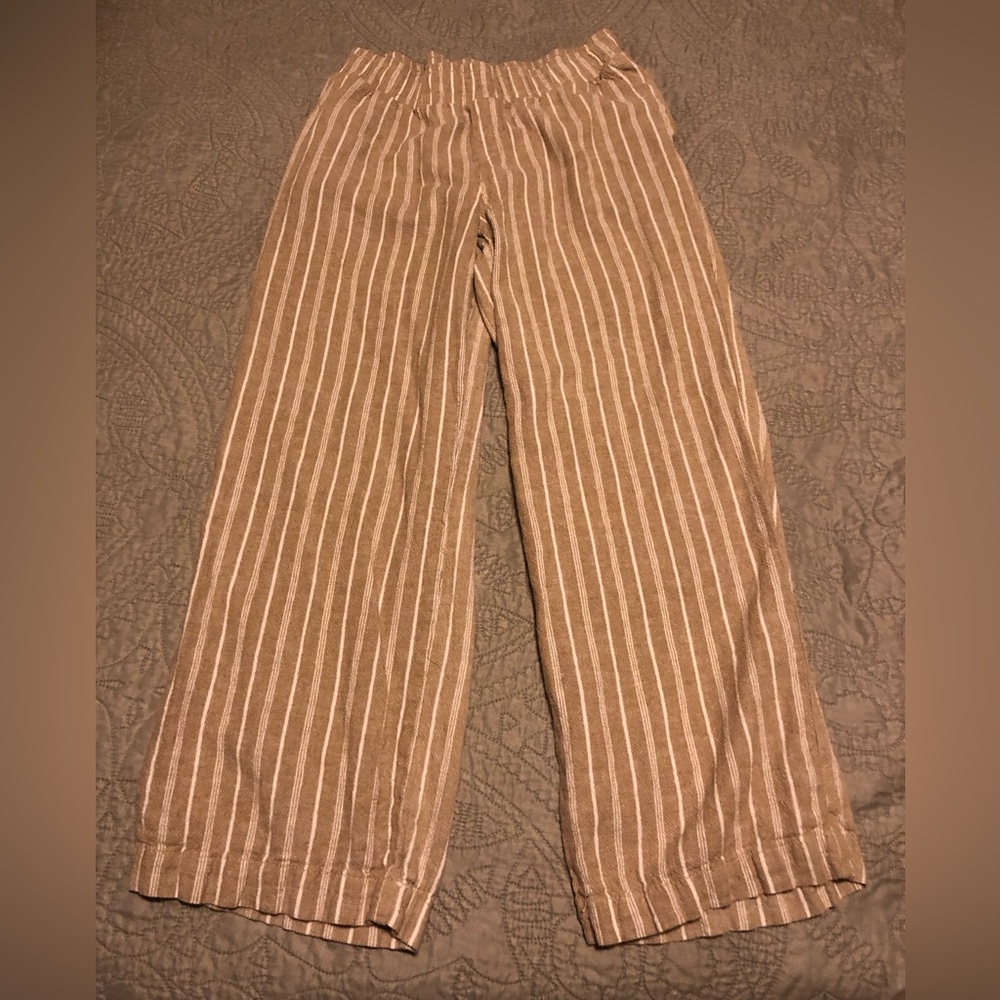 Briggs New York Tan and White linen blend Striped Trousers
